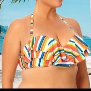 New TIME & TRU Plus Size Multicolored Stripes Ruffle Bandeau Bikini Swim Top